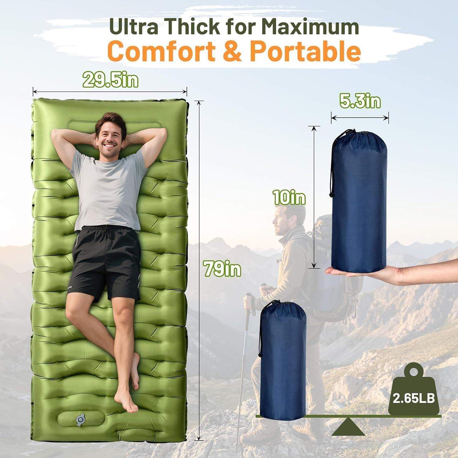 6 Inch Thick Camping Sleeping Pad Extra Wide Inflatable Mat With Pump