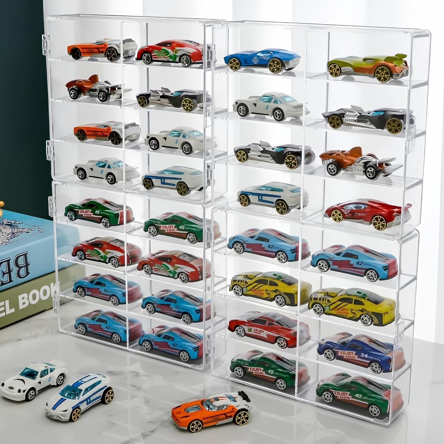 Clear Dustproof Display Case for 1/64 Matchbox & Hot Wheels – Holds 32 Cars