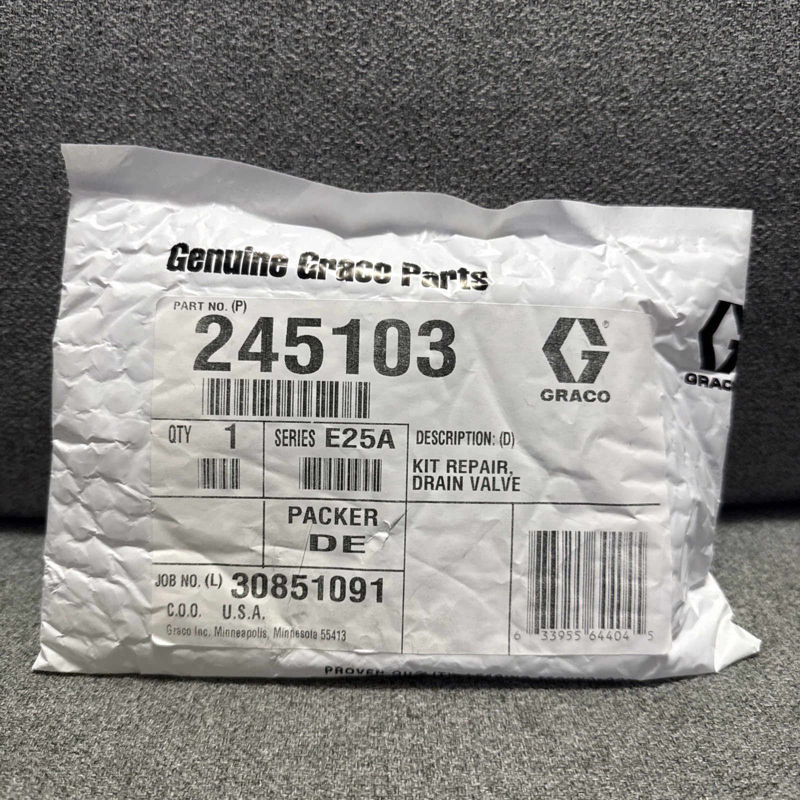 Brand New Graco Prime/Drain Valve Repair Kit 245103
