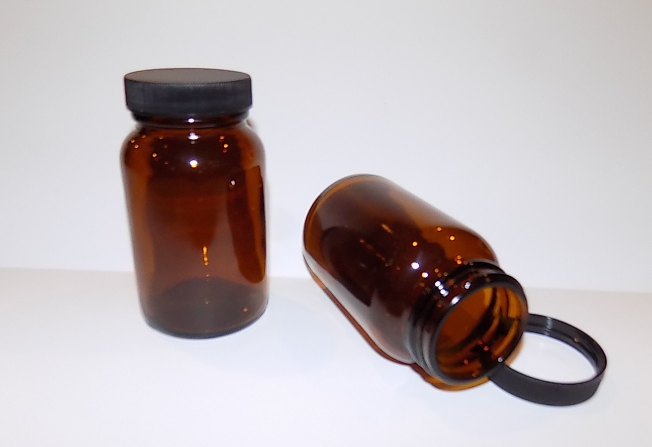 12 Lot Heavy Glass Amber 5 Oz Wide Mouth Packer Bottles w/Lined Caps-Brand New