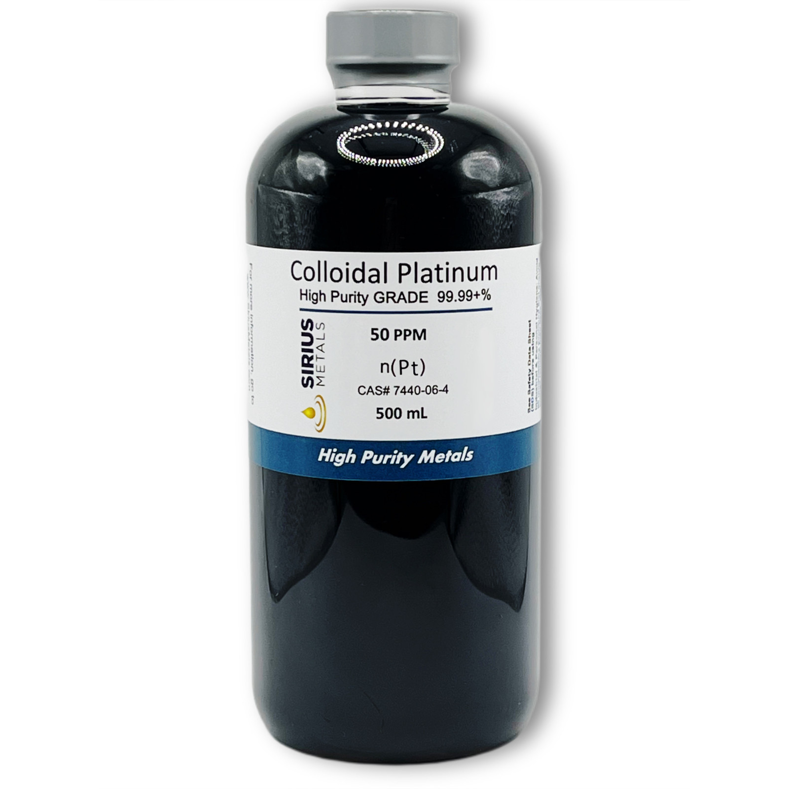 True Colloidal Platinum NanoParticles (PtNPs): 50 ppm - 500 mL in Plastic