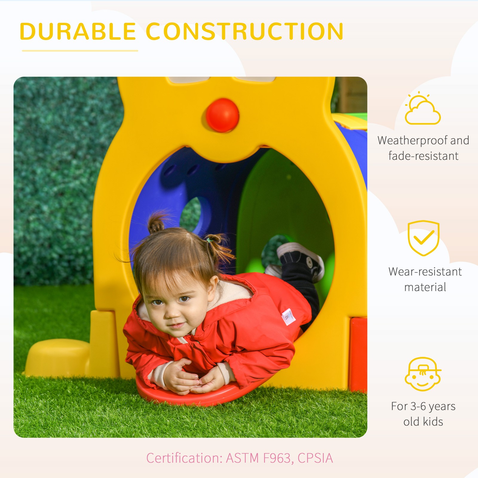 Kids Caterpillar Tunnel Outdoor Indoor Climb-N-Crawl Play Equipment for 3-6 Year