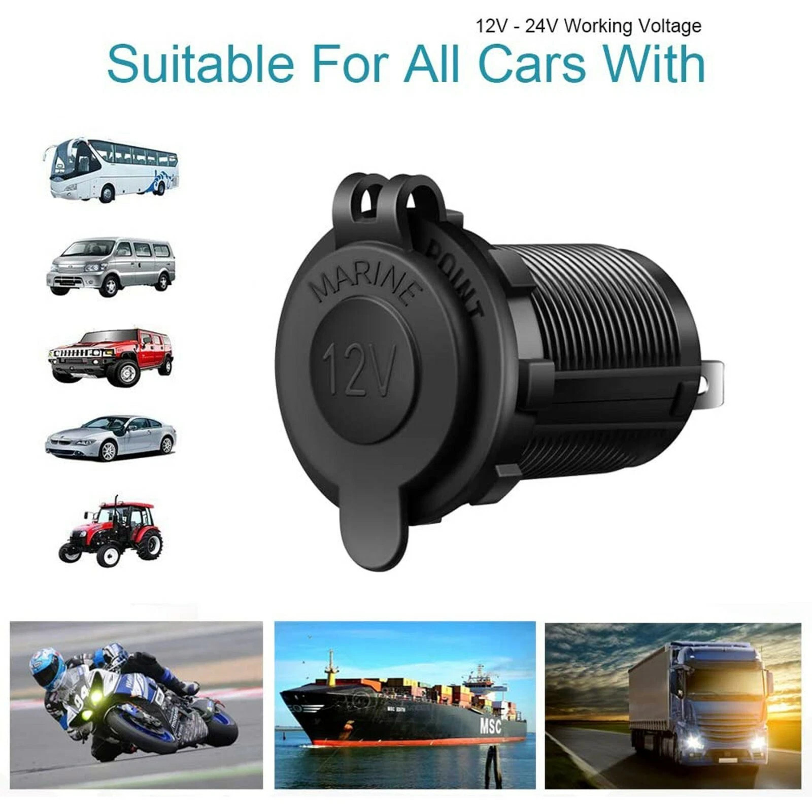 2x Car Motorcycle Boat Cigarette 12V Waterproof Lighter Socket Outlet Power Plug