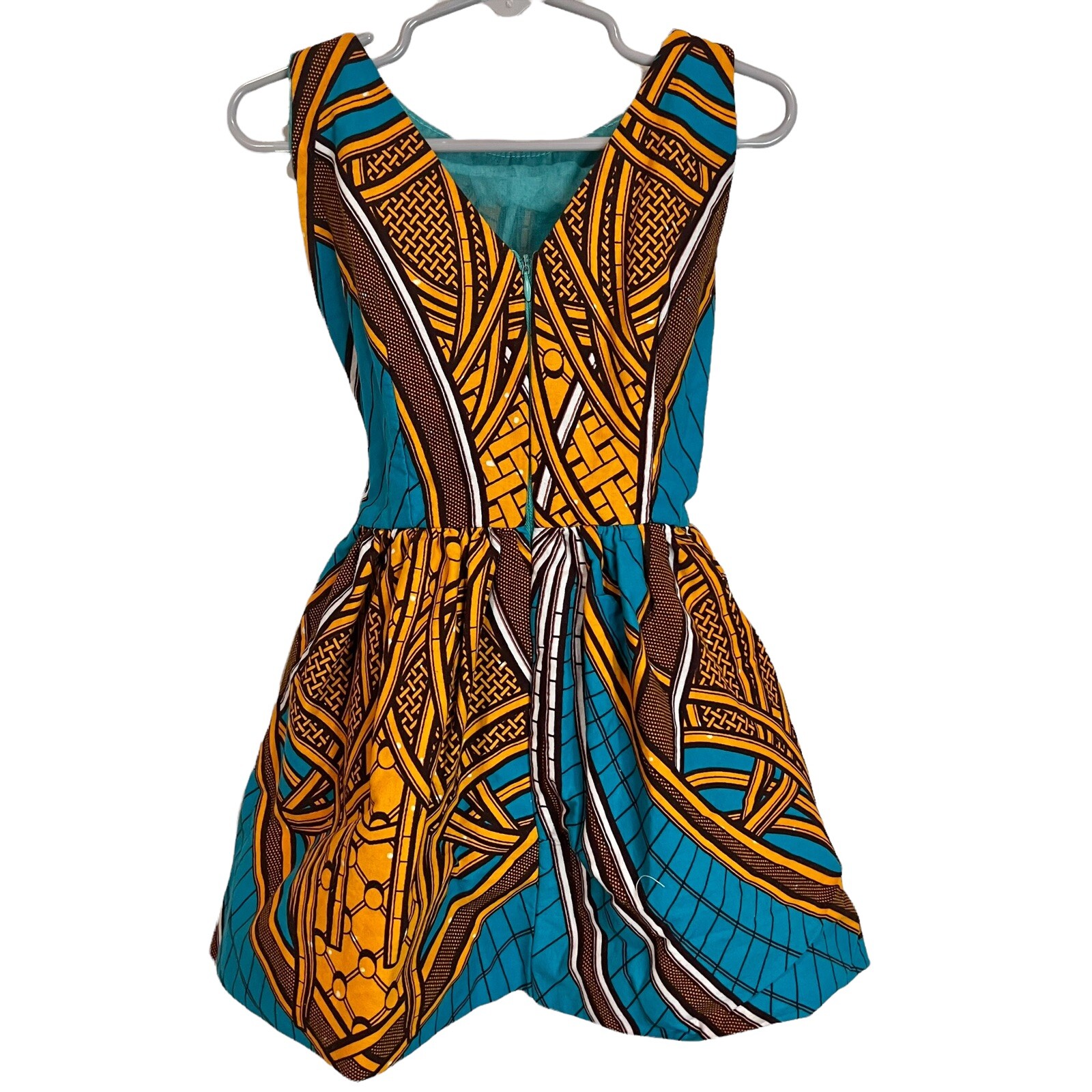 Turquoise and Gold Infant Girl Flair Out African Print Dress