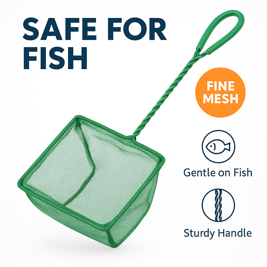 Aquarium Fish Net 4 Inch Fine Mesh with Braided Handle for Fish Tanks Shrimp Fry
