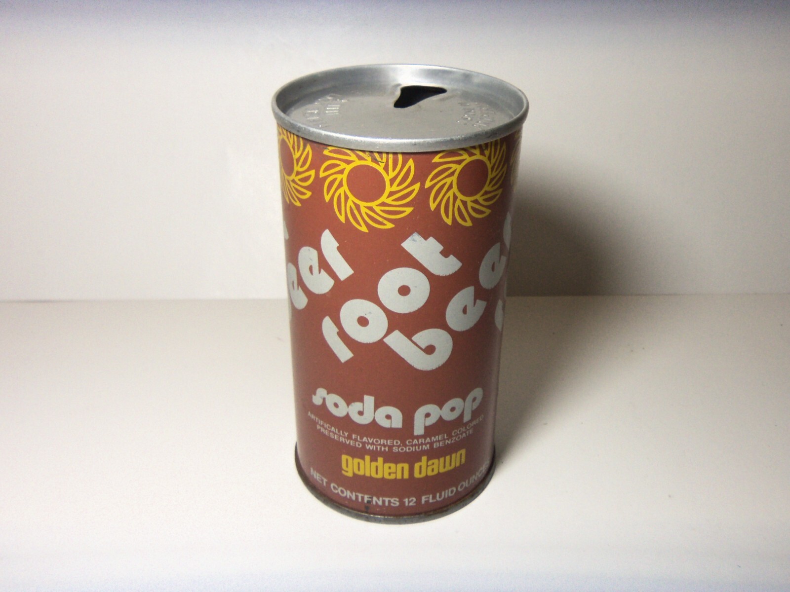 GOLDEN DAWN ROOT BEER SODA POP 12 OZ STEEL CAN AURORA, OHIO  VINTAGE
