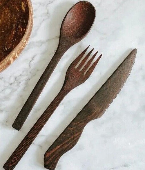 Wood cutlery set (for 2).  Wood cutlery.