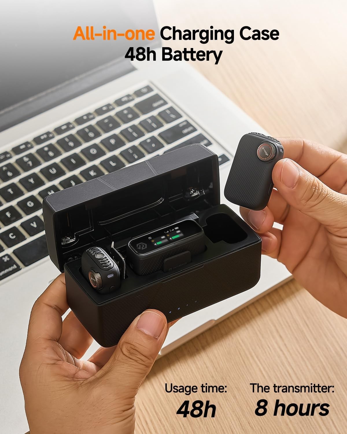 Wireless Lavalier Microphone System(2TX+1RX+Charging Case) for Phone/PC/Camera