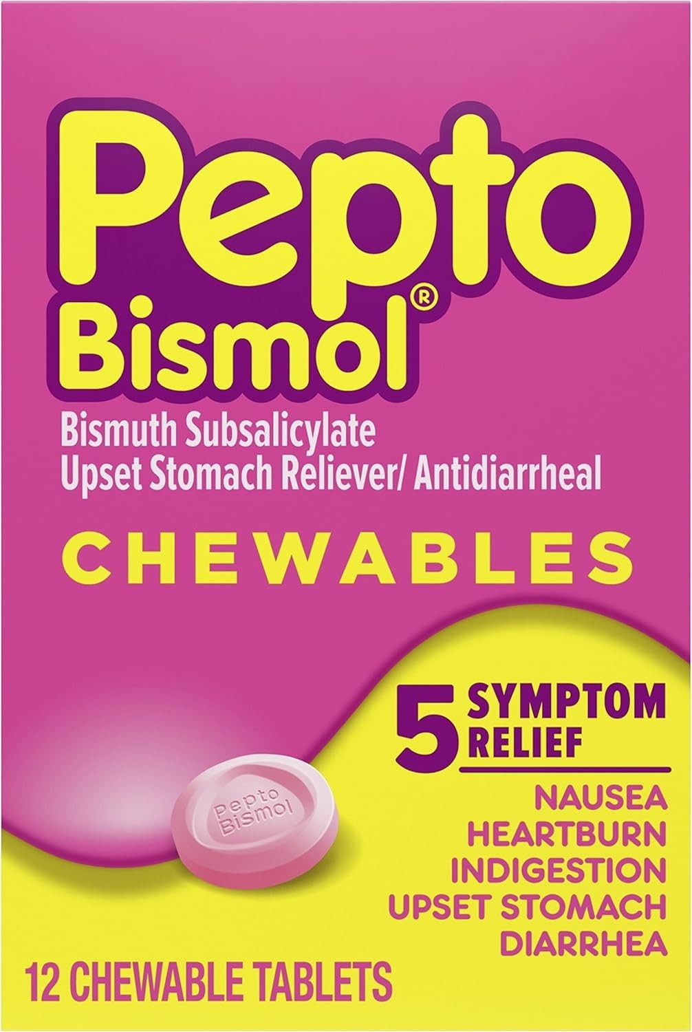 Pepto Bismol Chewables Original, Nausea & Stomach Relief, 12 Tabs