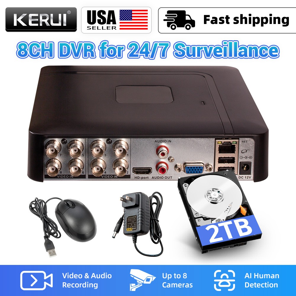 8CH 1080P 5 IN 1 DVR H.265+ CCTV Recorder Built-in 2TB HDD Surveillance System