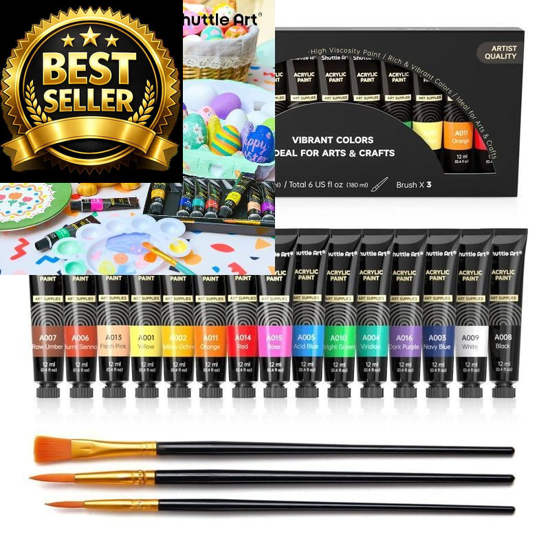 Shuttle Art Acrylic Paint Set, 15 x 12ml 0.4 Fl Oz (Pack of 15), 15 Colors