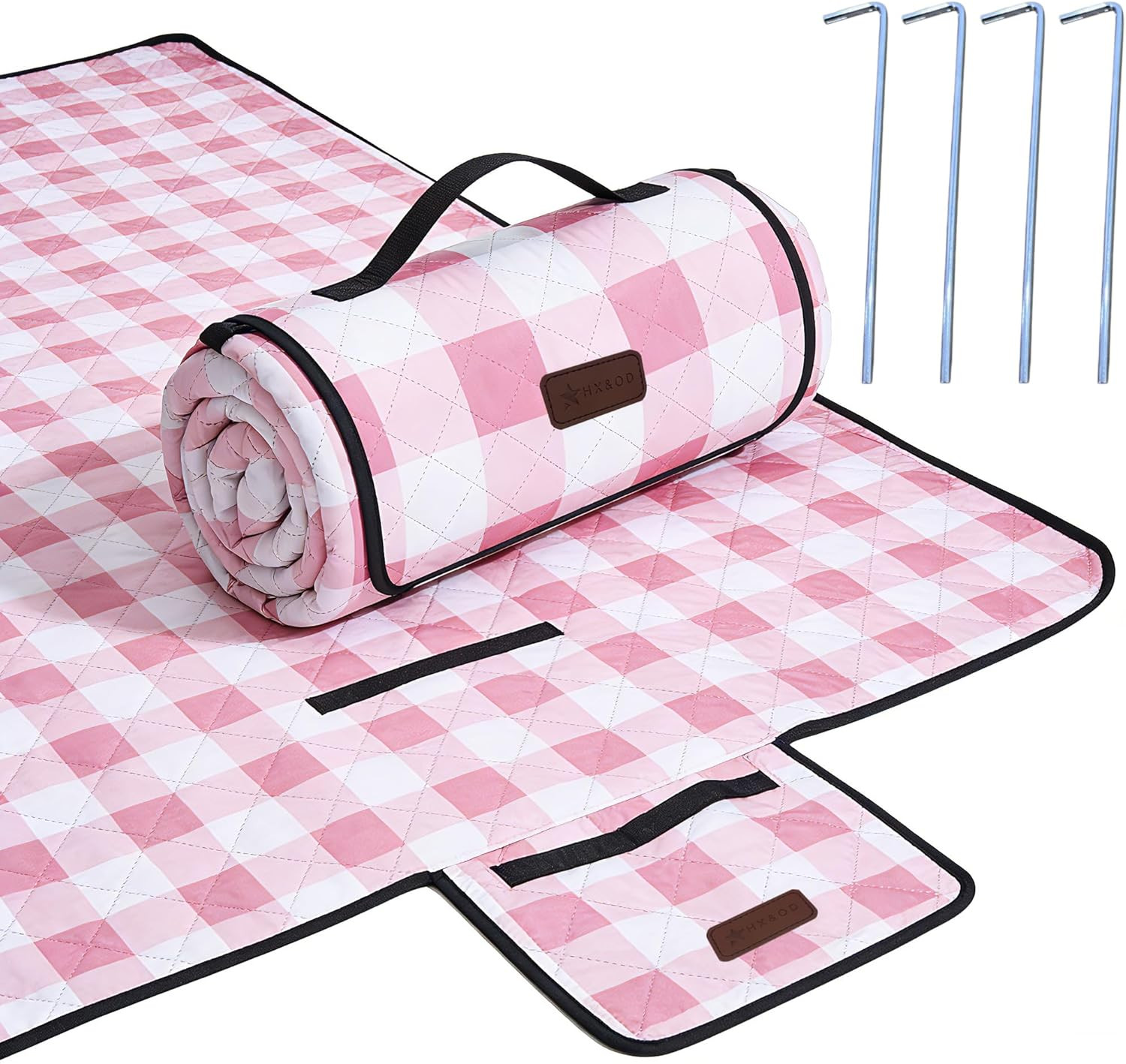 HX&OD Outdoor Picnic Blanket, Extra Large, 80''x60'' Waterproof Foldable Blanket
