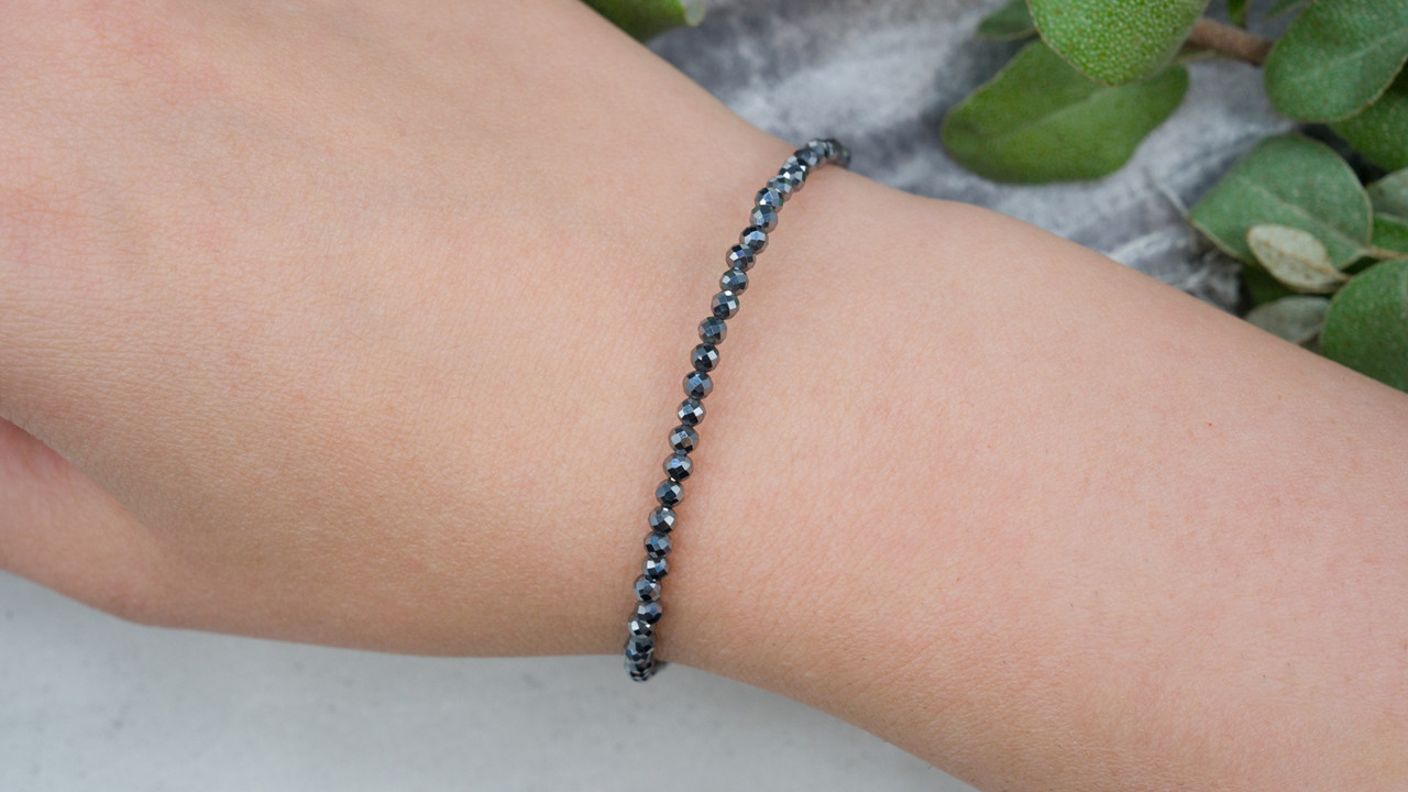 Hematite Crystal Sparkling Faceted Seed Beads Crystal Bracelet