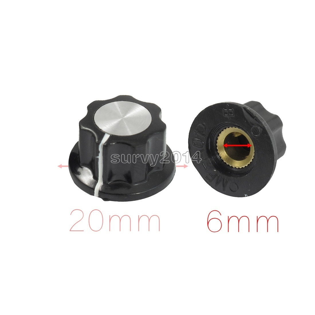 20pcs Adjustable Turn 16mm Top 6mm Shaft Insert Dia Potentiometer Rotary Knobs