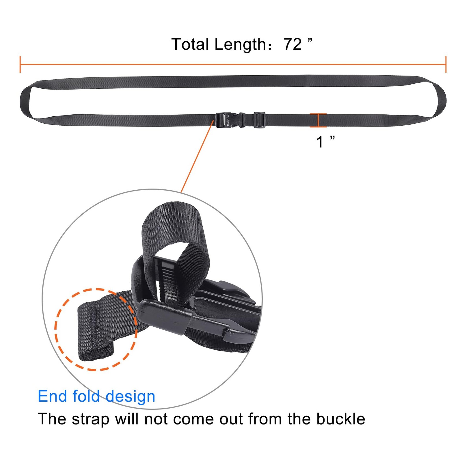 Masterwise Buckle Straps with Clips, Adjustable Nylon 6’x1", Black