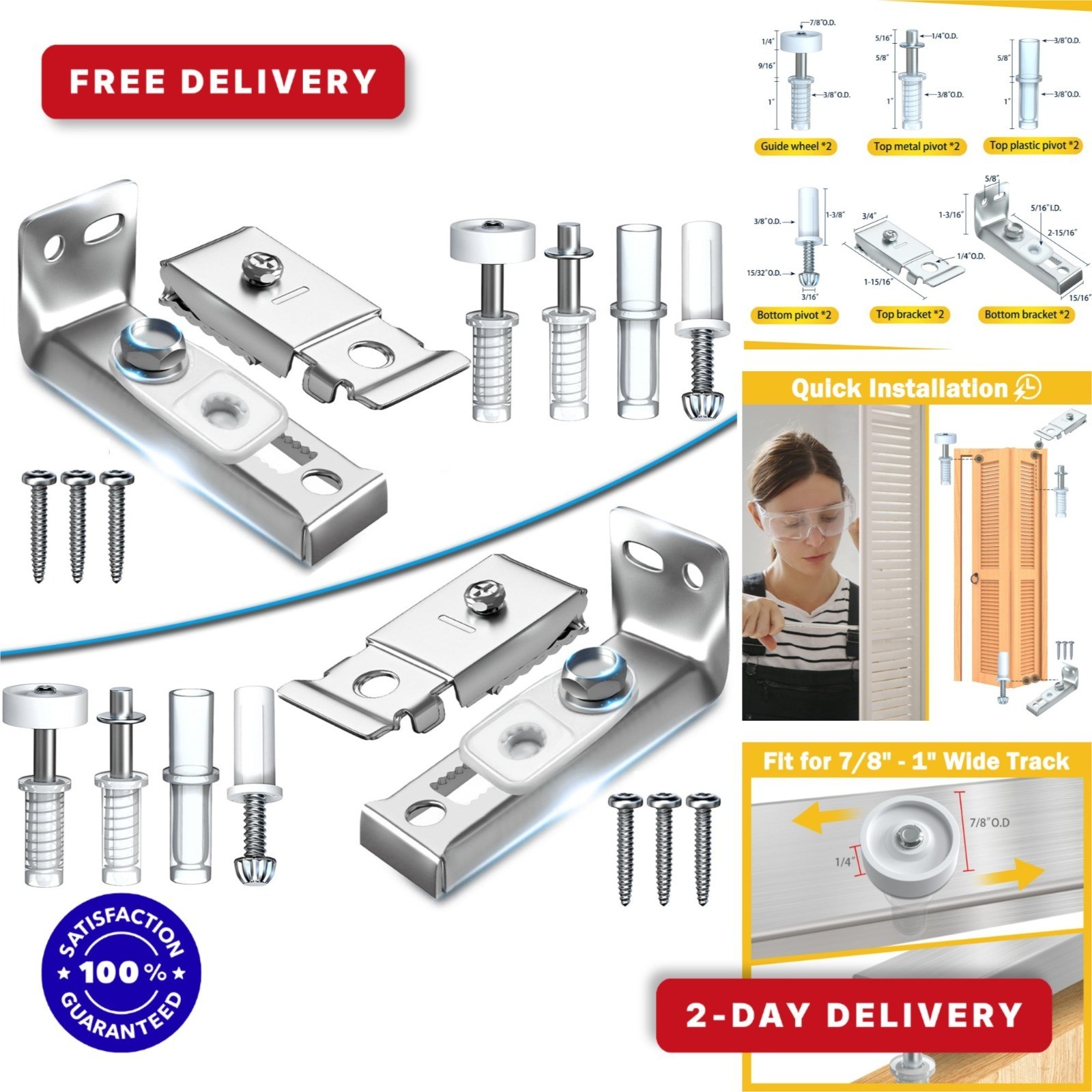 HELEMAN Bifold Door Hardware Kit - 2 Pack Sliding Door Repair Kit