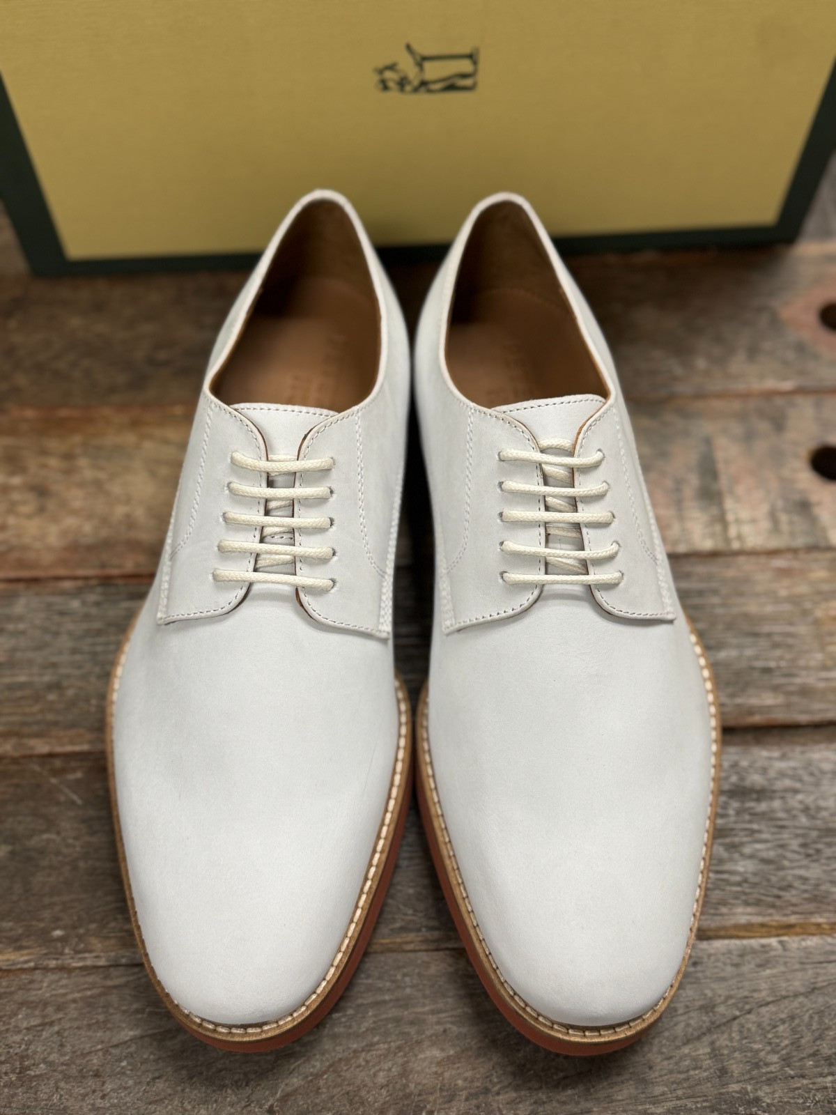 Peter Huber Men's Shoes Classic White Buck Oxford Red Brick Outsole $179