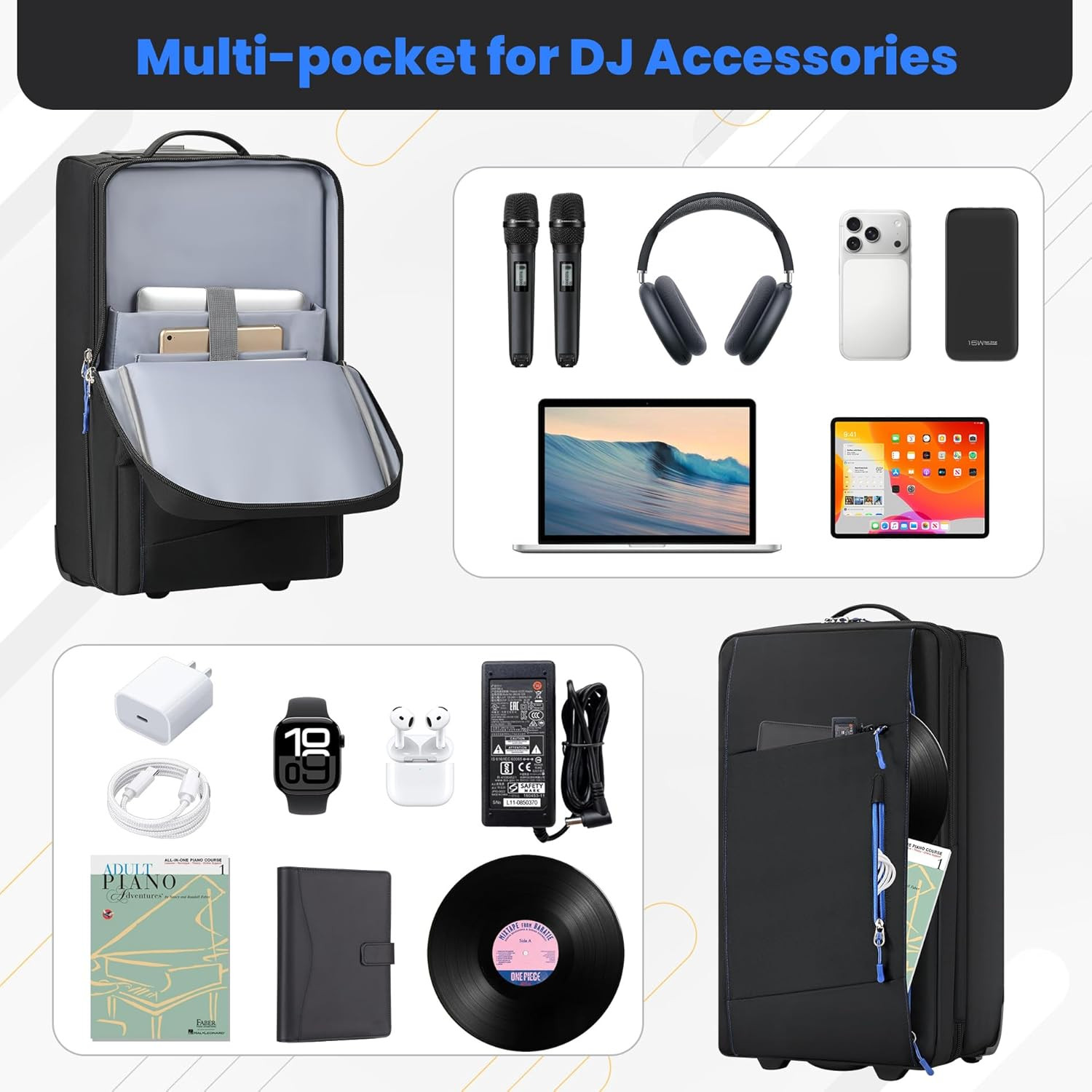 DJ Controller Case with Wheels, Rolling DJ Gig Bag for DJ, Music Producers | Com