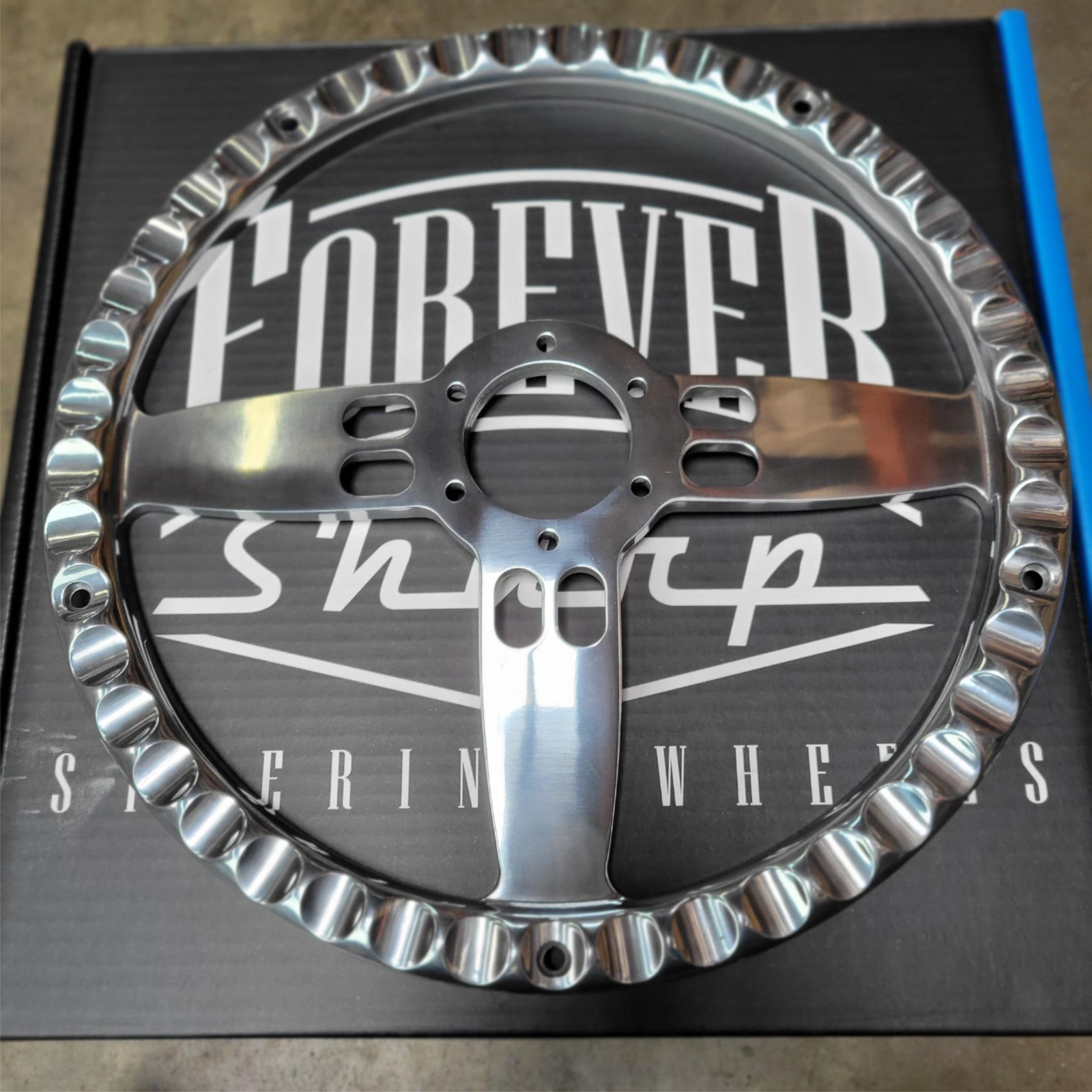 14" Inch Billet Steering Wheel Dark Pine Wood Rivet Half Wrap Horn - 6 Hole