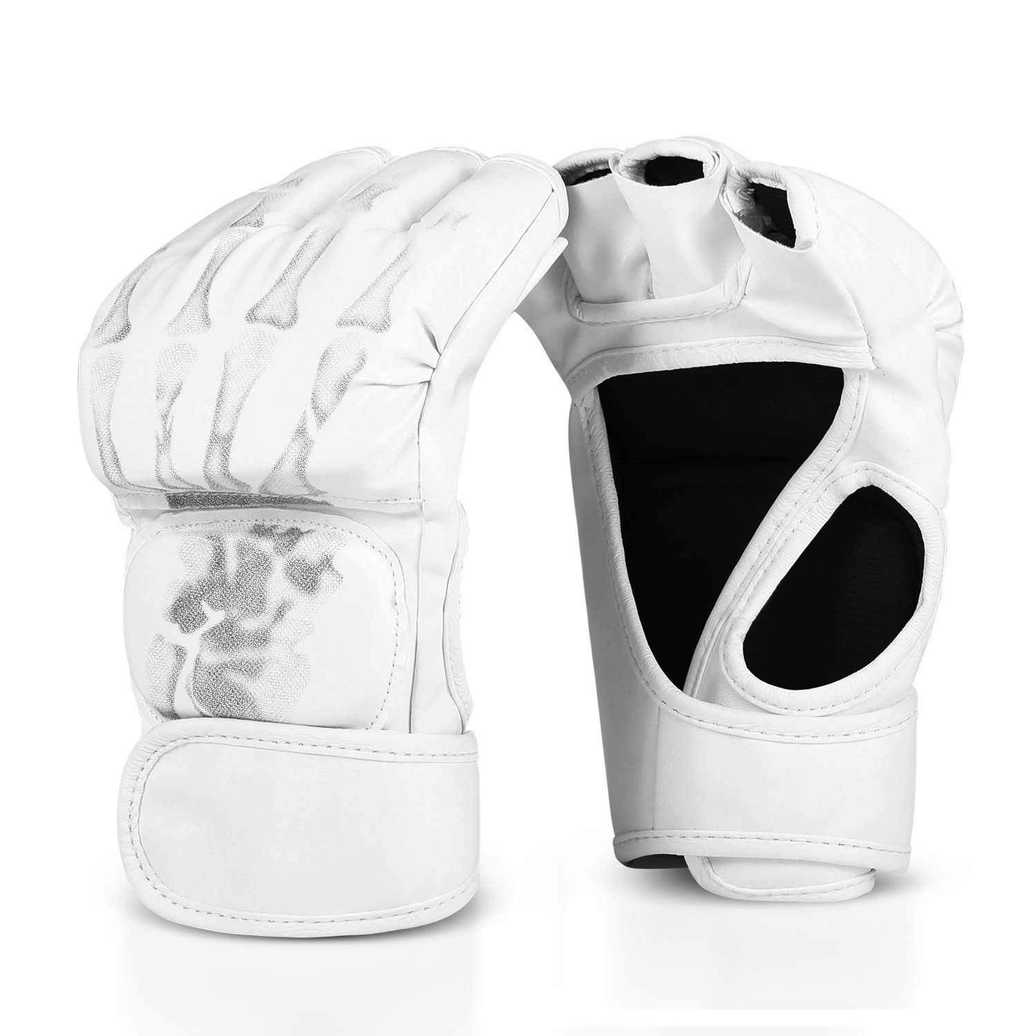 MMA Gloves Fingerless Boxing Gloves for Men Women and Teen UFC Grappling, White