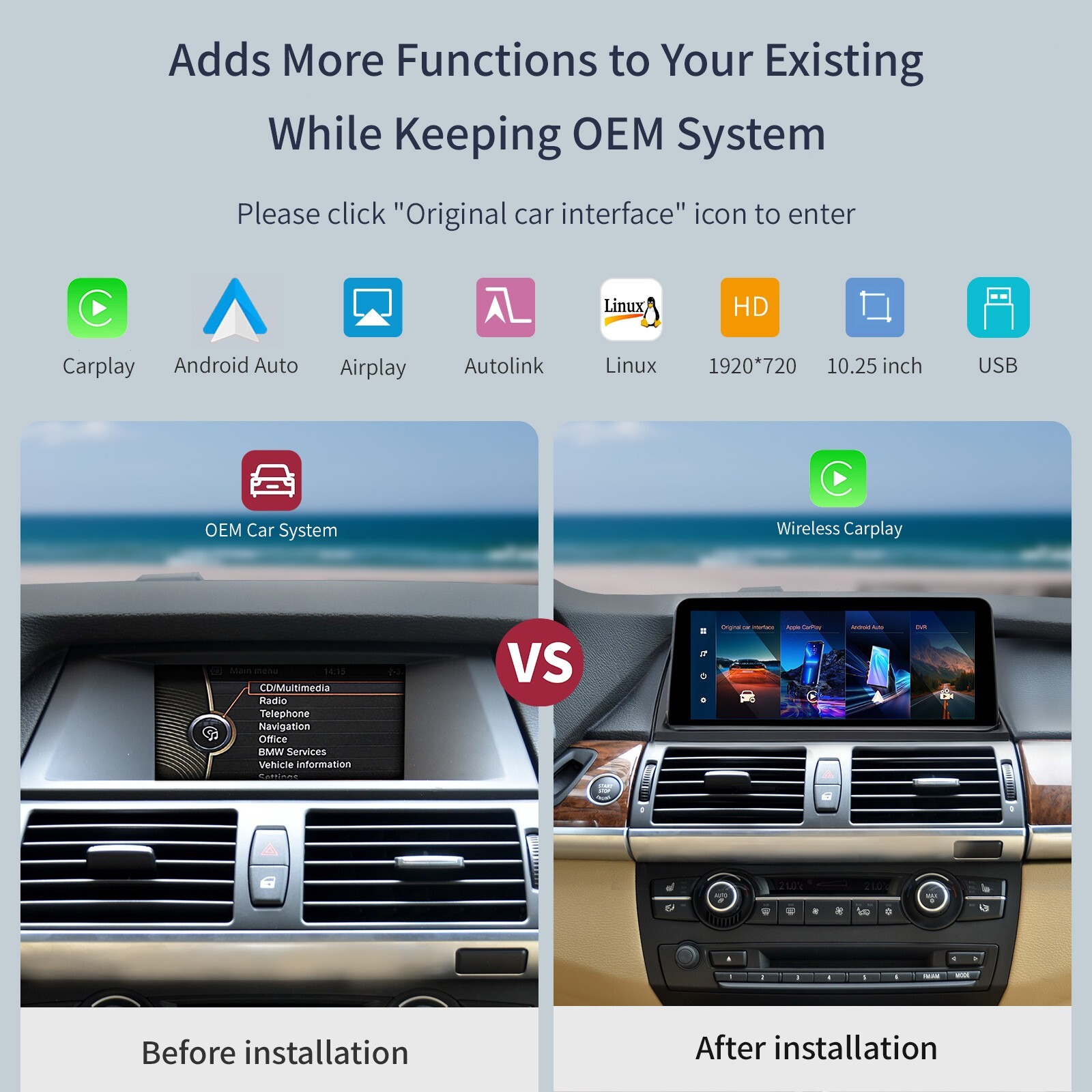 BMW X5 X6 CIC E70 E71 2011-2013 10.25'' Touchscreen with Carplay/Android Auto