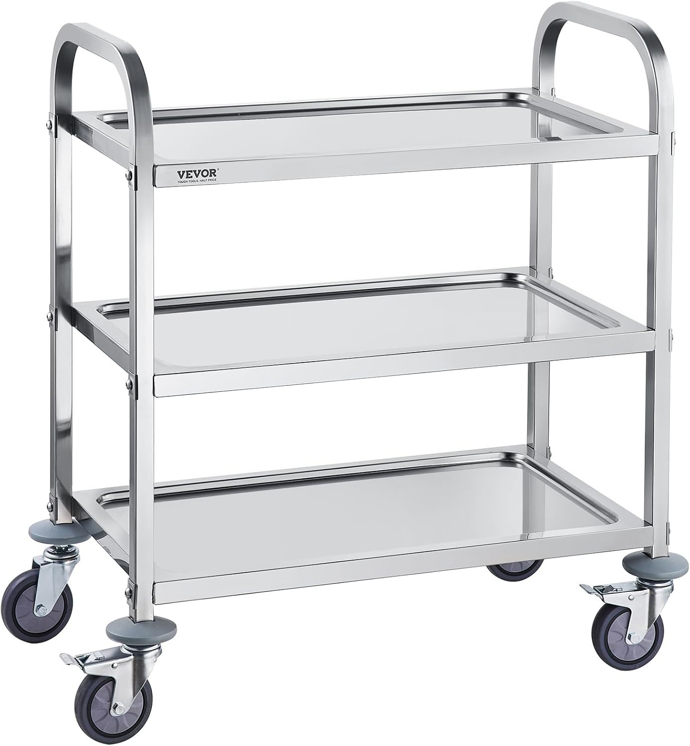 3 Tier Stainless Steel Utility Cart 220LB Rolling Lab Kitchen Cart Locking Wheel