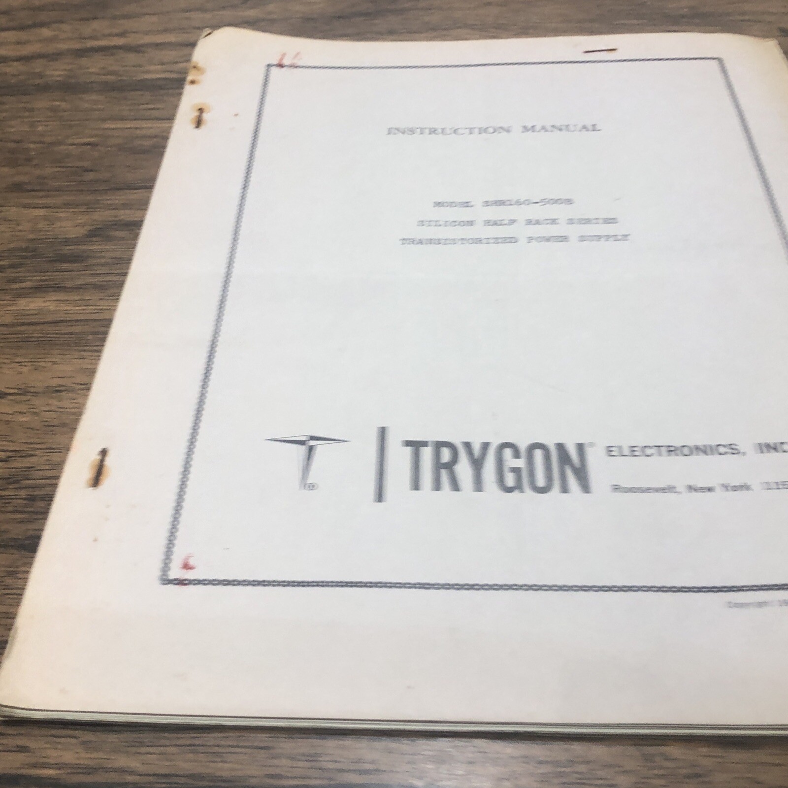Trygon Electronics Instruction Manual SHR160-500B Transistorized Power Supply
