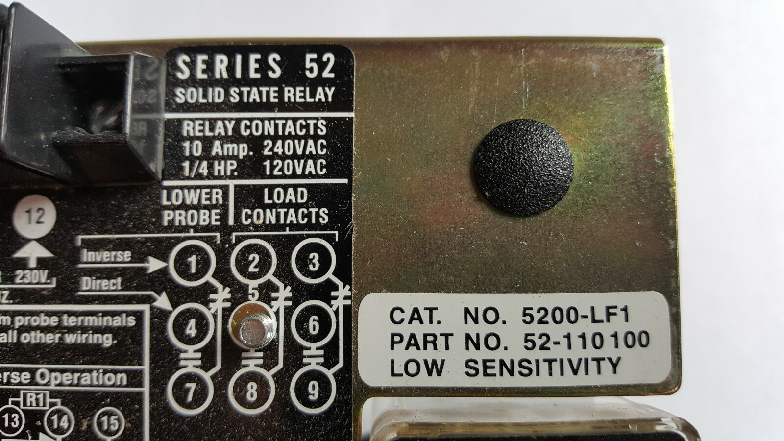 B/W CONTROLS SERIES SOLID STATE RELAY CAT NO. 5200-LF1 Part No. 52-110 100