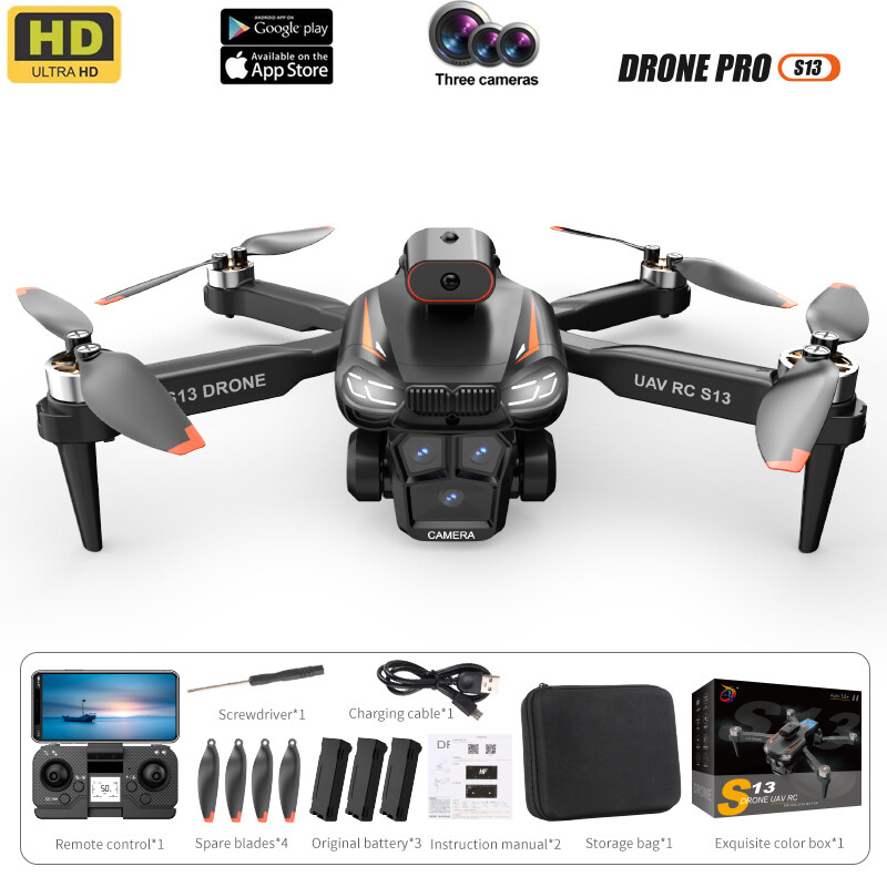RC Drone With 6K HD ESC Dual Camera WIFI FPV Foldable Quadcopter 3 Battery Black