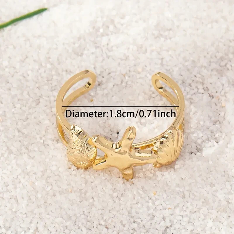 Beach Theme Starfish/Shell Cuff Adjustable Bohemian Toe Ring Summer Vacation