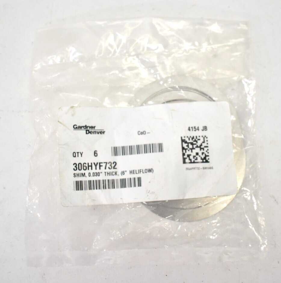 Lot of 6 Gardner Denver Shims .030" Thick x 6" Heliflow 306HYF732 Genuine OEM