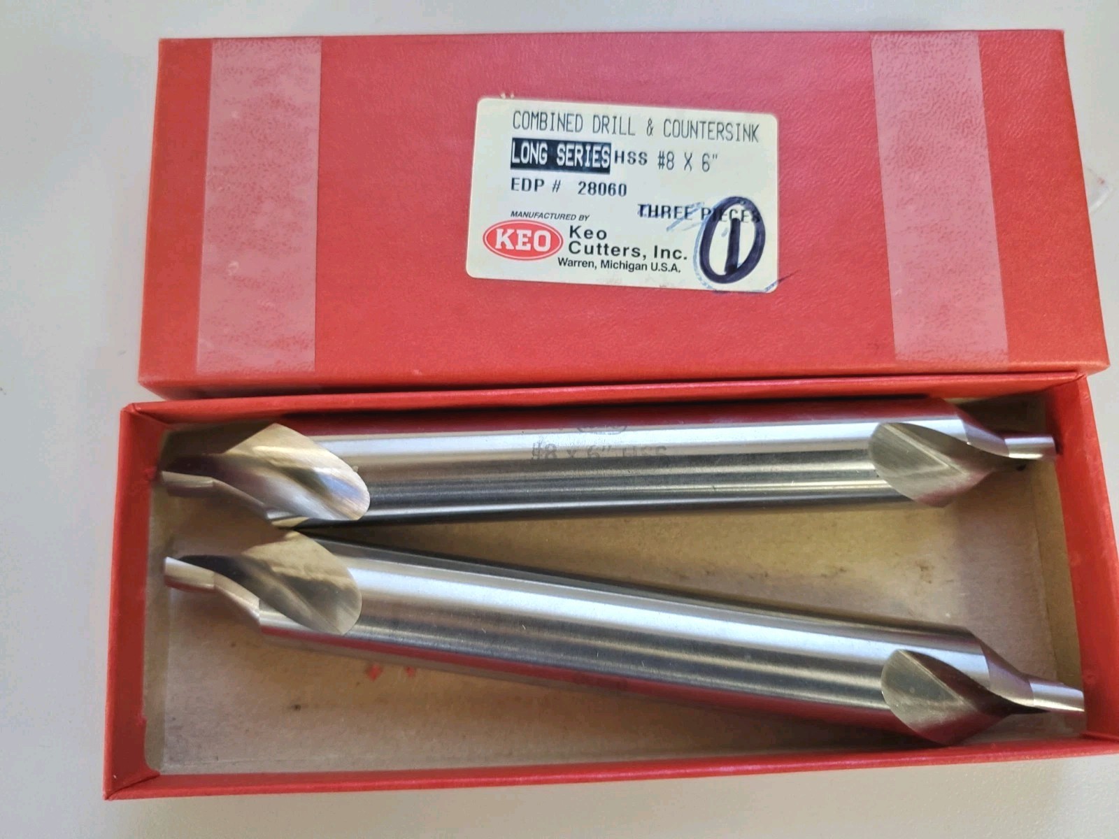 1-PC. KEO® 907 HSS #8X6 60° Plain Type Centerdrill, Ø.313 Pilot, 3/4 Body 28060