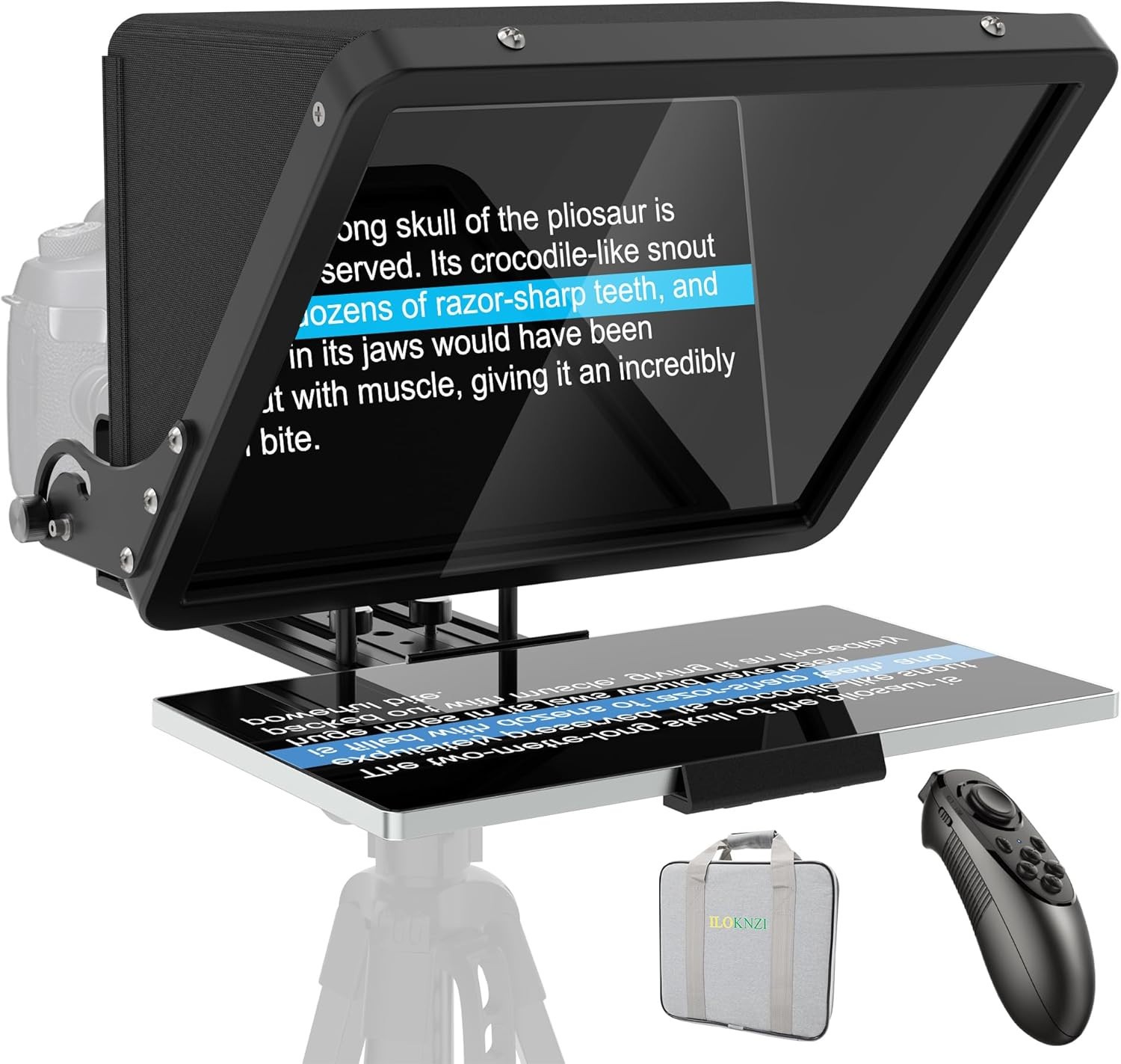 ILOKNZI Portable Teleprompter 16 Inch Model B128 with Remote Control & Case