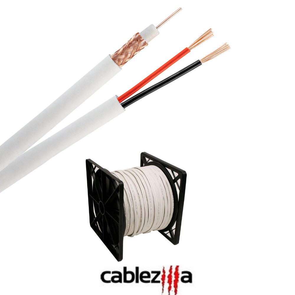 RG59 Siamese Coaxial Cable CCTV Wire 20AWG 18/2 Security Camera 1000FT White