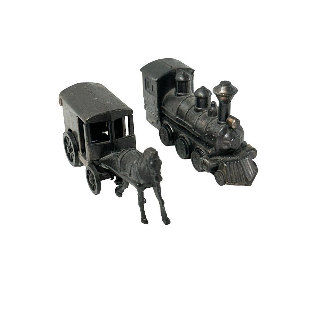 Set of 2 Diecast Pencil Sharpeners Train Locomotive Horse Drawn Carriage
