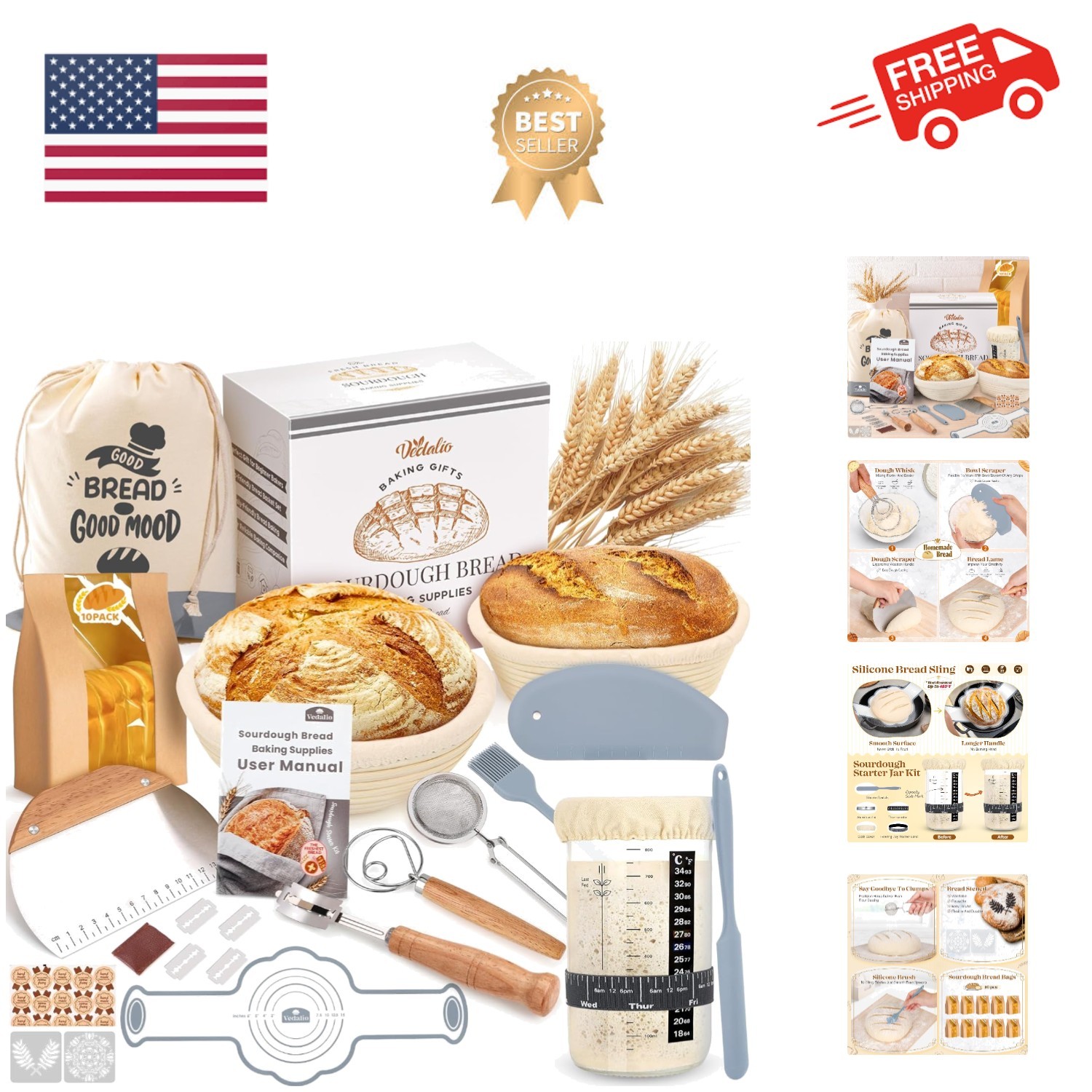 Sourdough Starter Kit, Sourdough Bread Baking Supplies, Bread Proofing Basket...