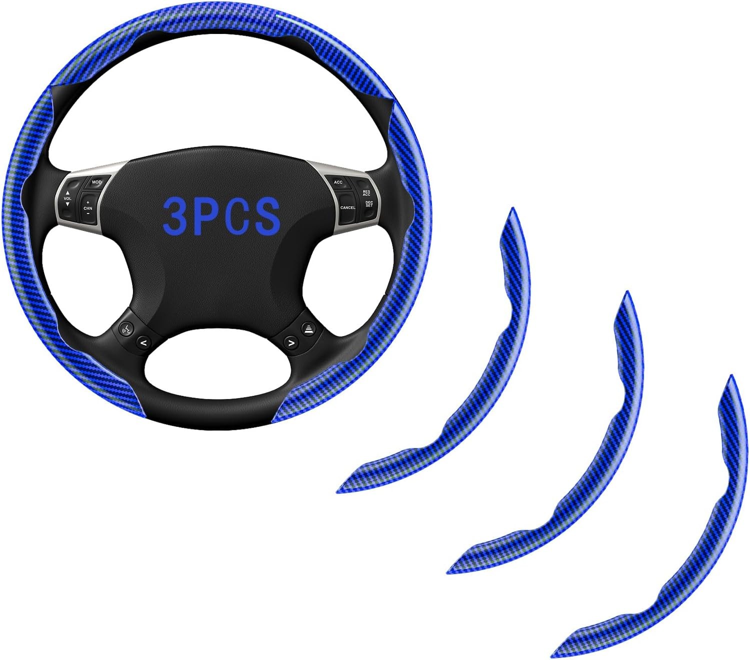 FOAN Steering Wheel Covers, 3PCs Carbon Fiber Anti-Skid Clip on Car Steering Whe