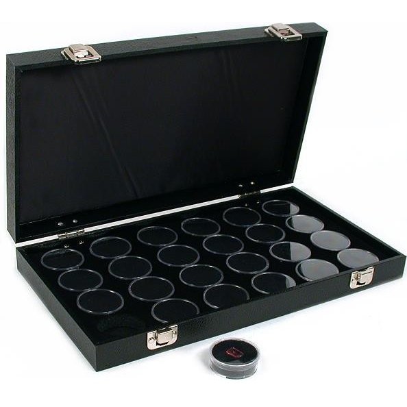 24 Black Foam Gem Jars Display with Travel Display Case 14 3/4" x 8 1/4"