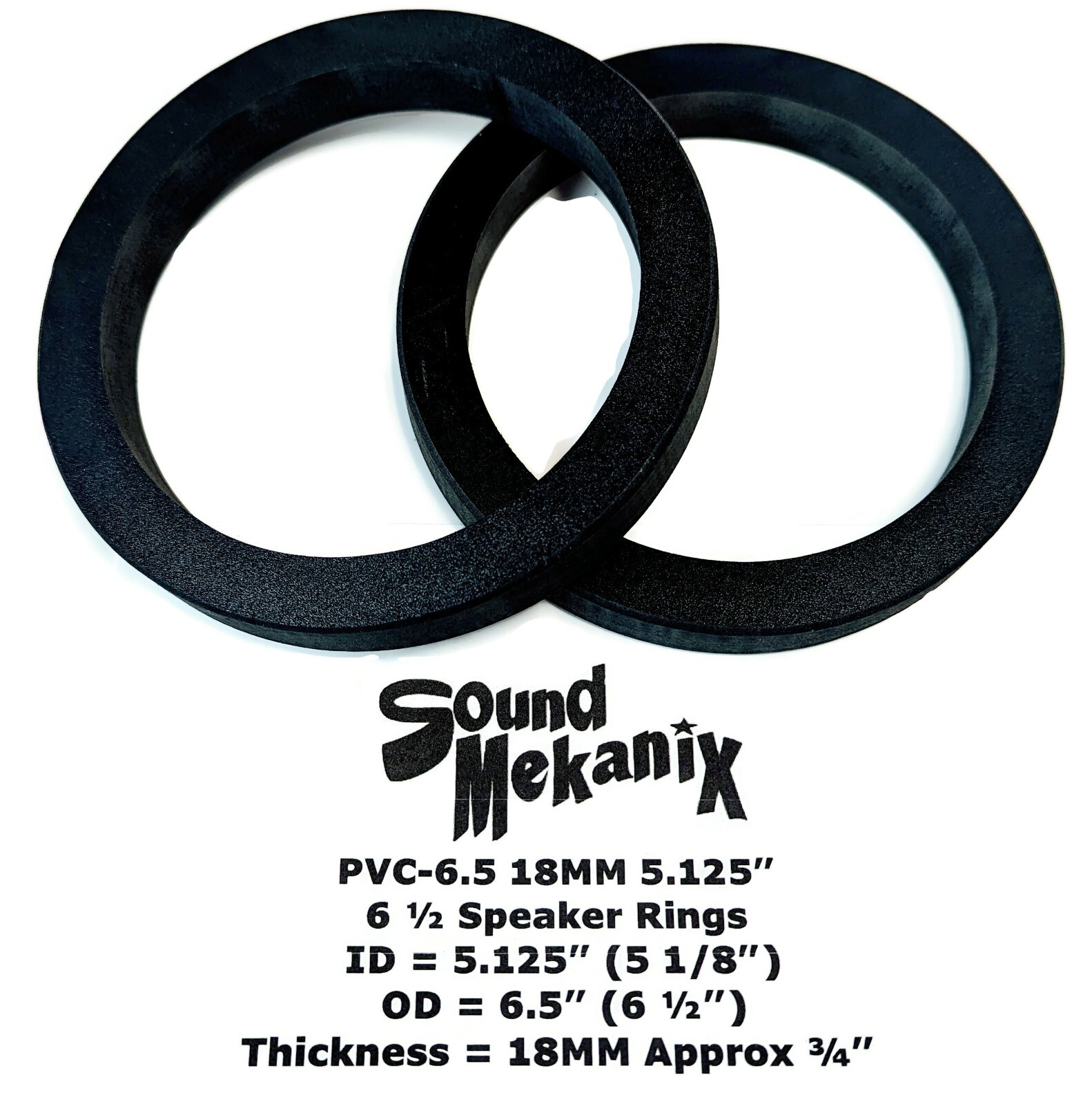 6 1/2" PVC Plastic Speaker / Spacer Rings, PVC-6.5 18MM 5.125” One Pair Made USA