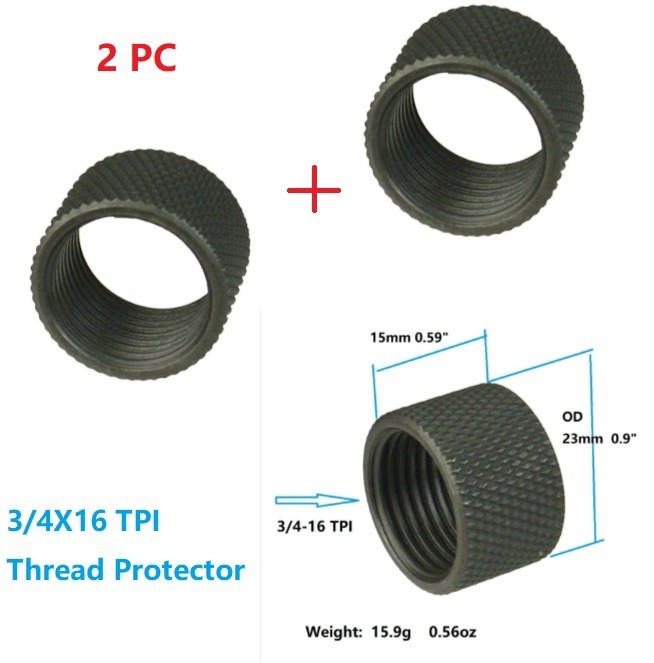 2 PC All Steel 3/4x16  3/4-16 TPI Thread Protector Cover Light Weight In Black