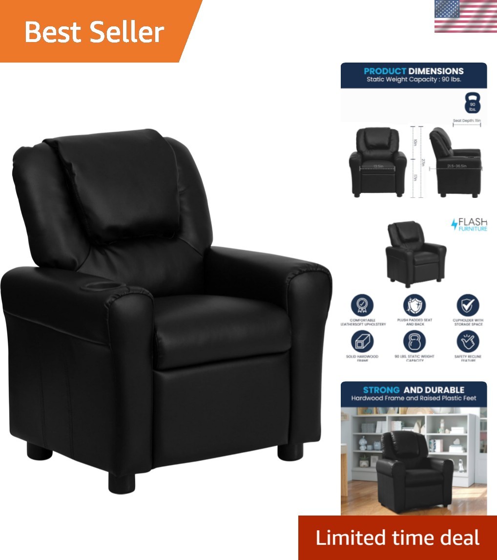 Vana LeatherSoft Kids Recliner with Cup Holder, Headrest, and Safety Recline,...