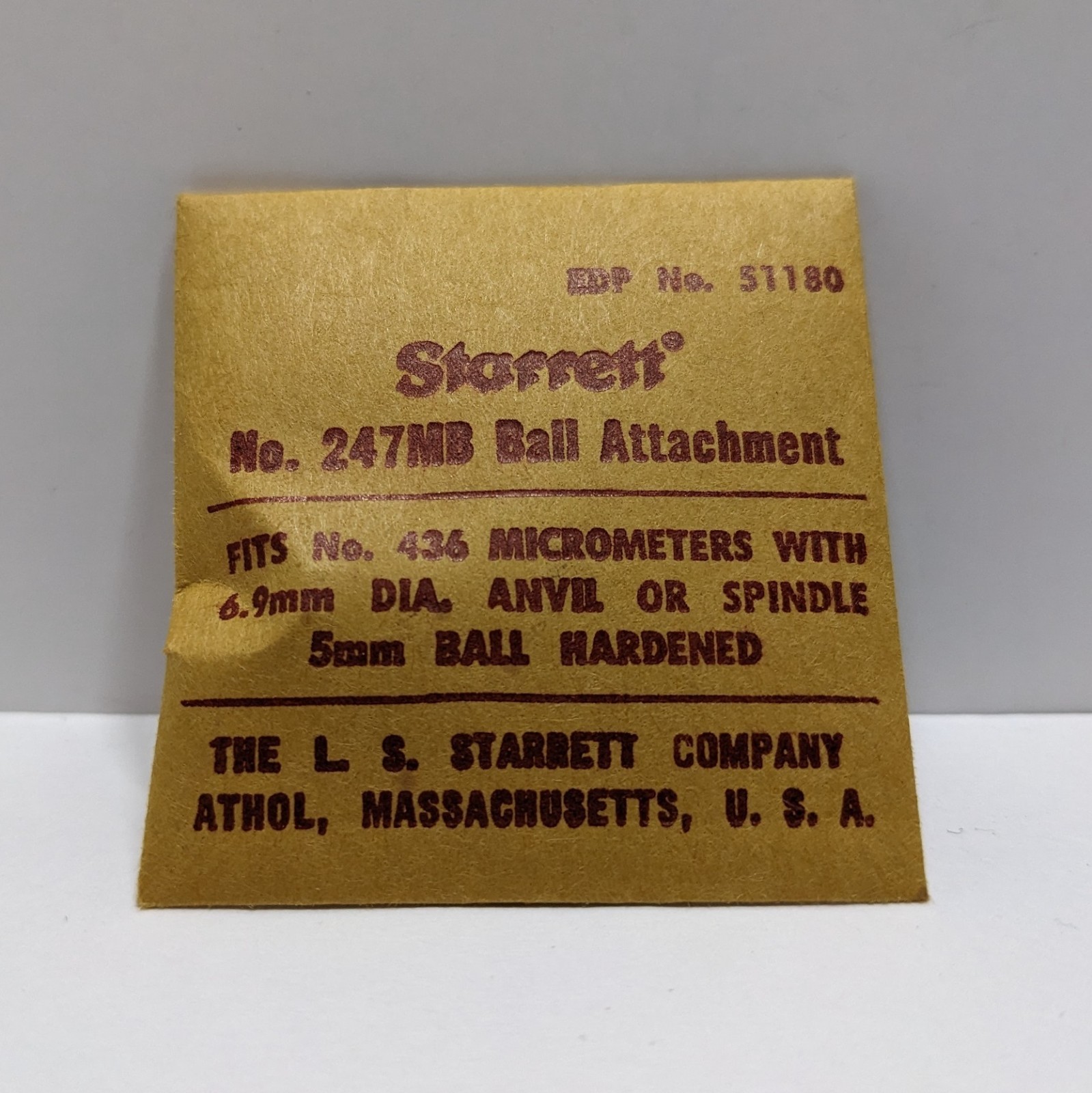 STARRETT No. 247MB Micrometer Ball Attachment Machinist Tool 51180 - NOS