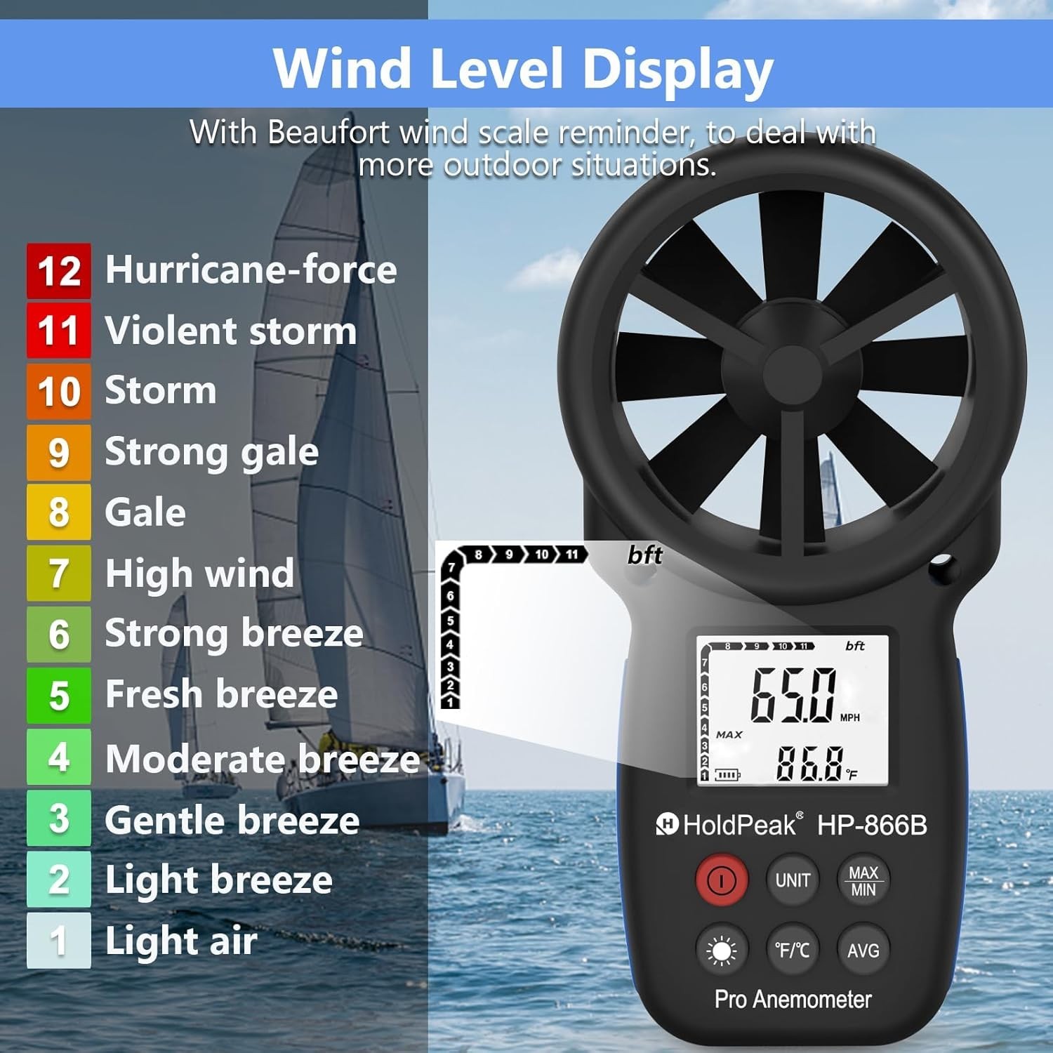 Professional Handheld Wind Speed Meter - HoldPeak 866B