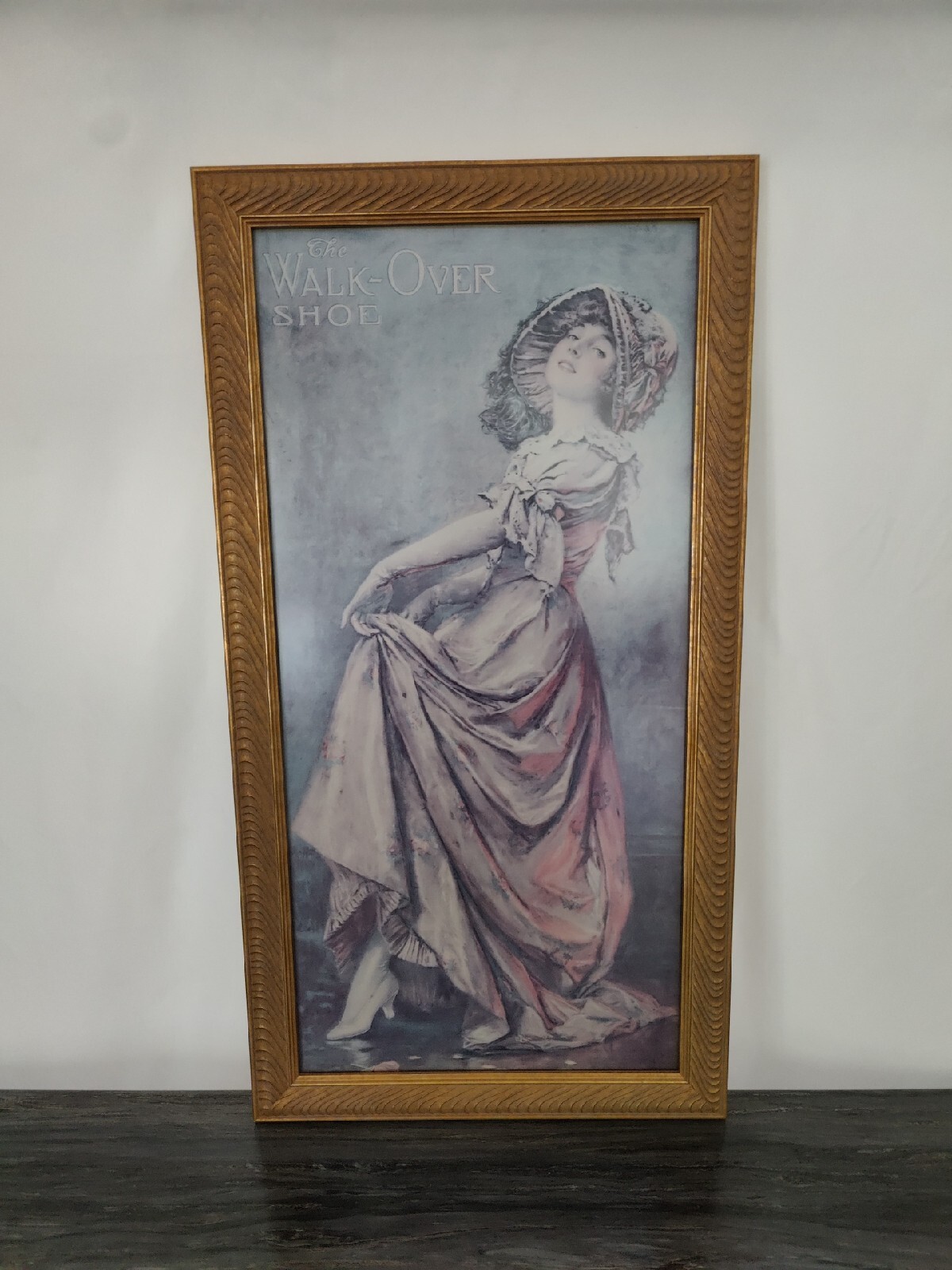 The Walk Over Shoes Advertising Framed Print Lady Pink Dress High Heels 14"x27"