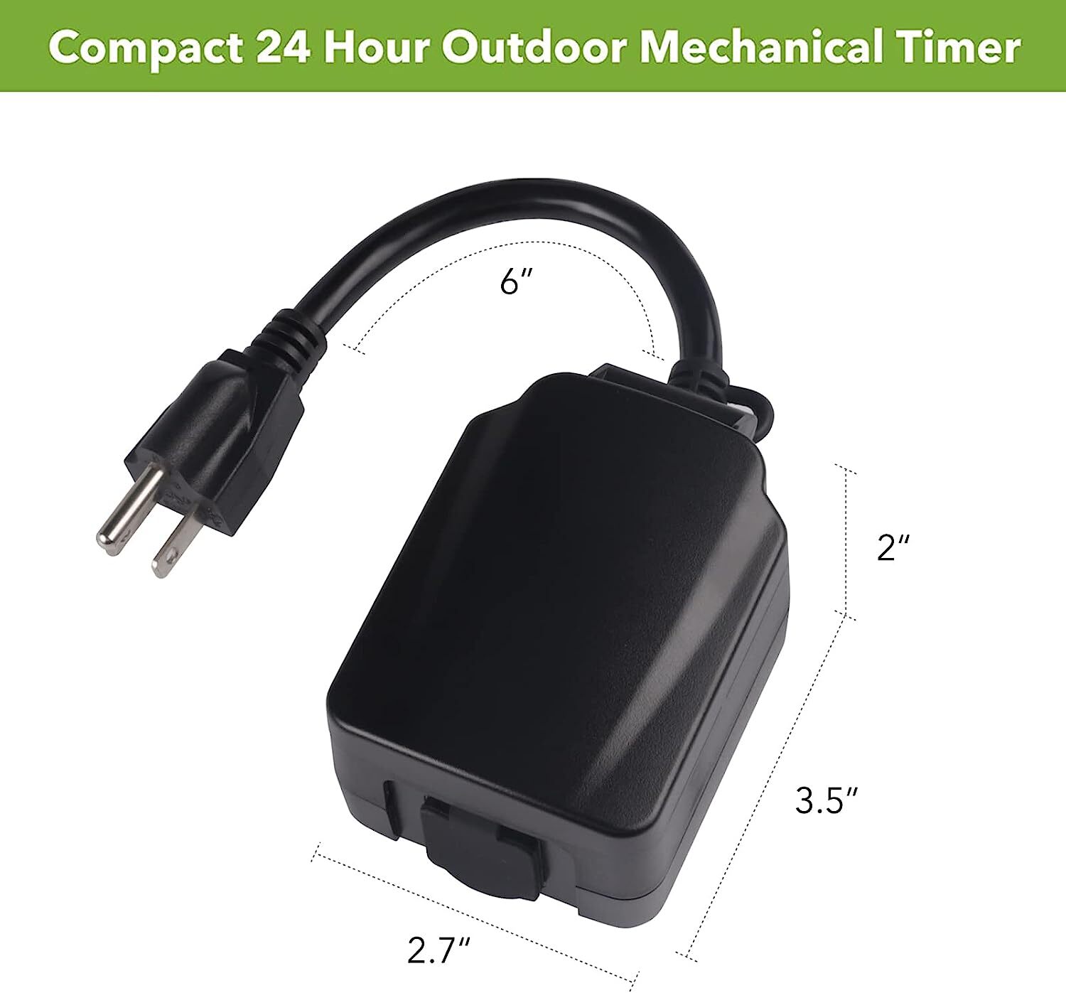 24 Hour Mechanical Outdoor Light Timer with 3-Prong Timer Outlet Weatherproof