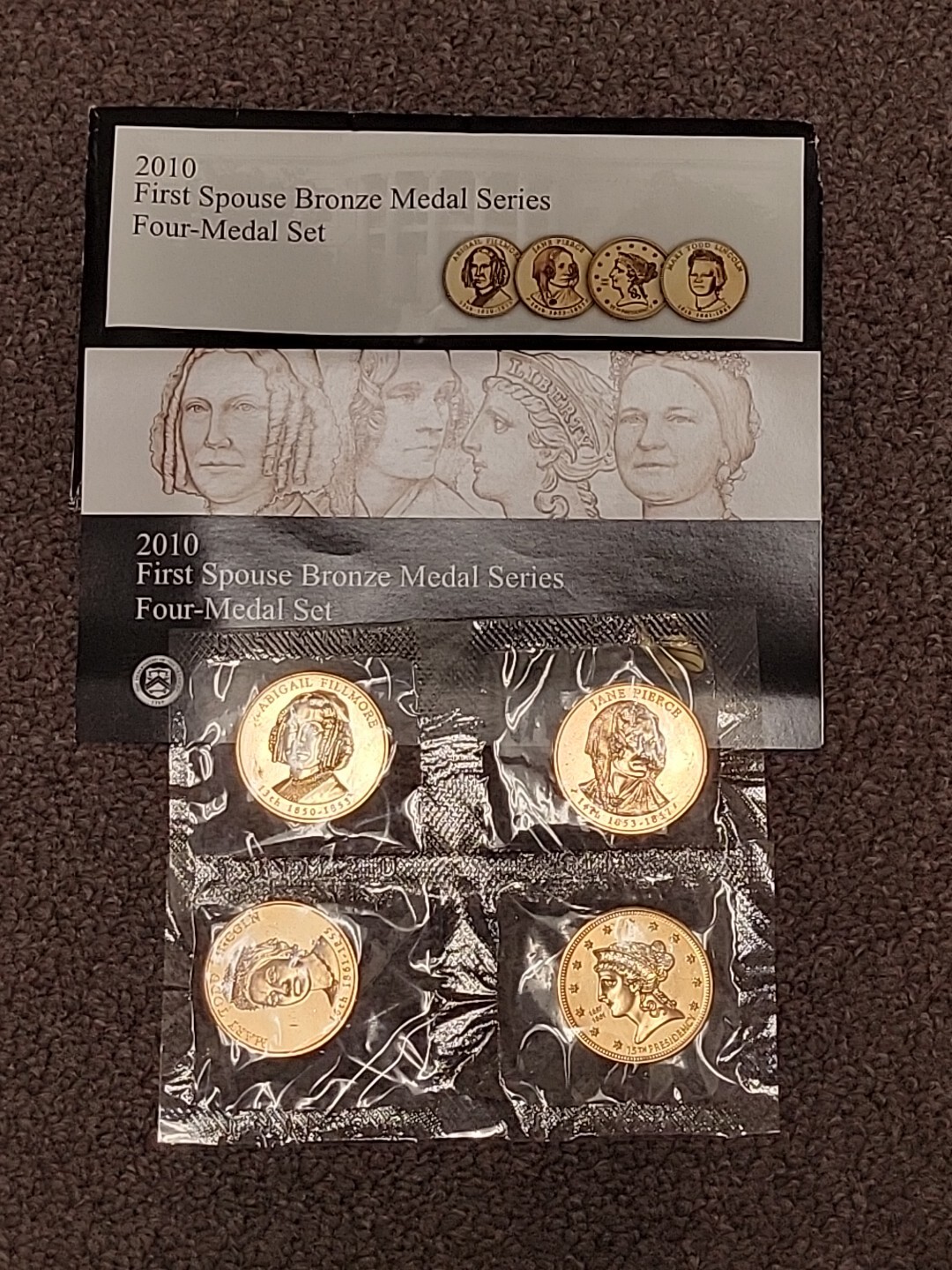 2010 First Spouse US Mint Bronze Medals 4 Piece Set in OGP with COA Lincoln
