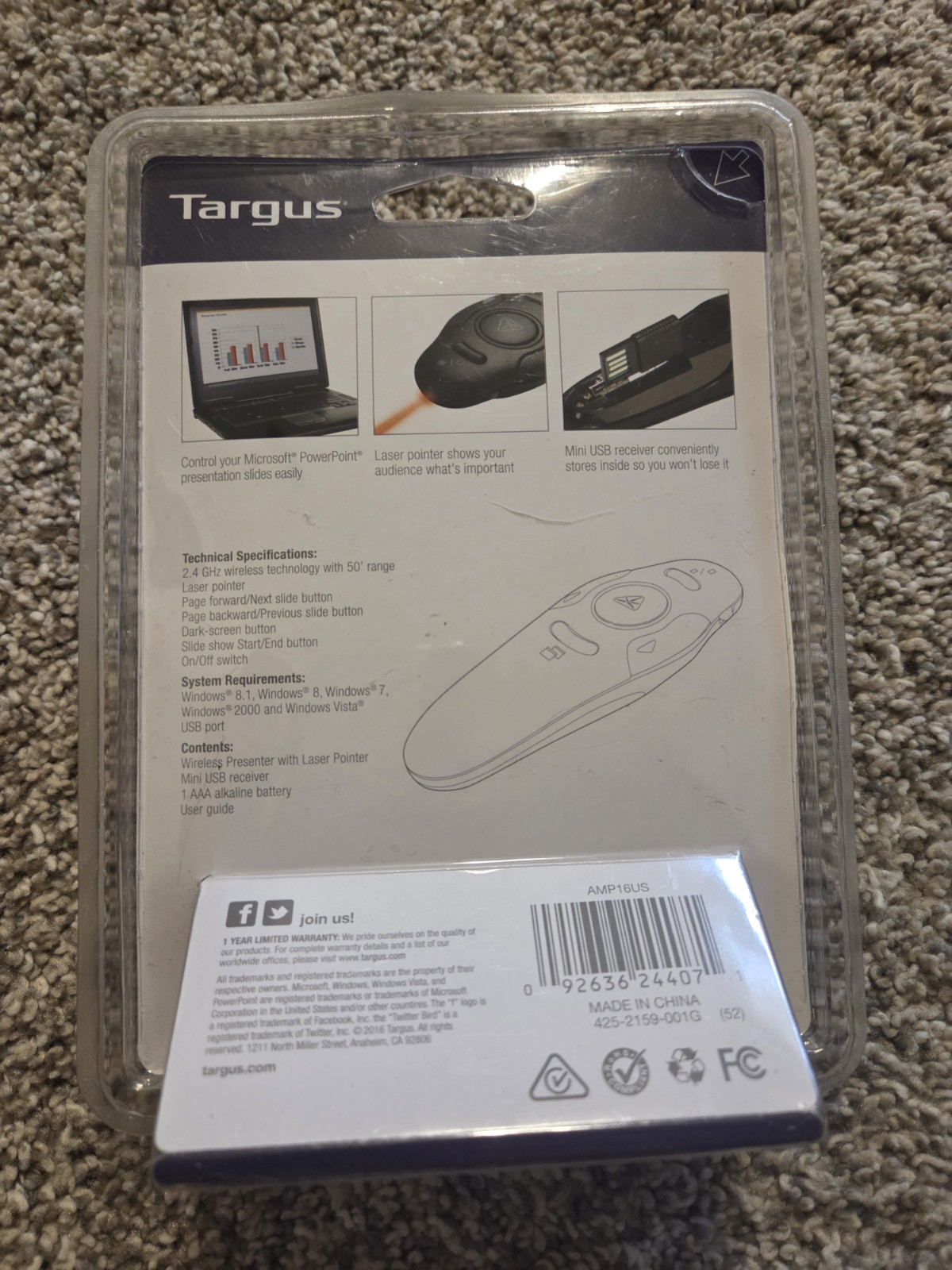 Targus Wireless USB Presenter with Laser Pointer - AMP16US