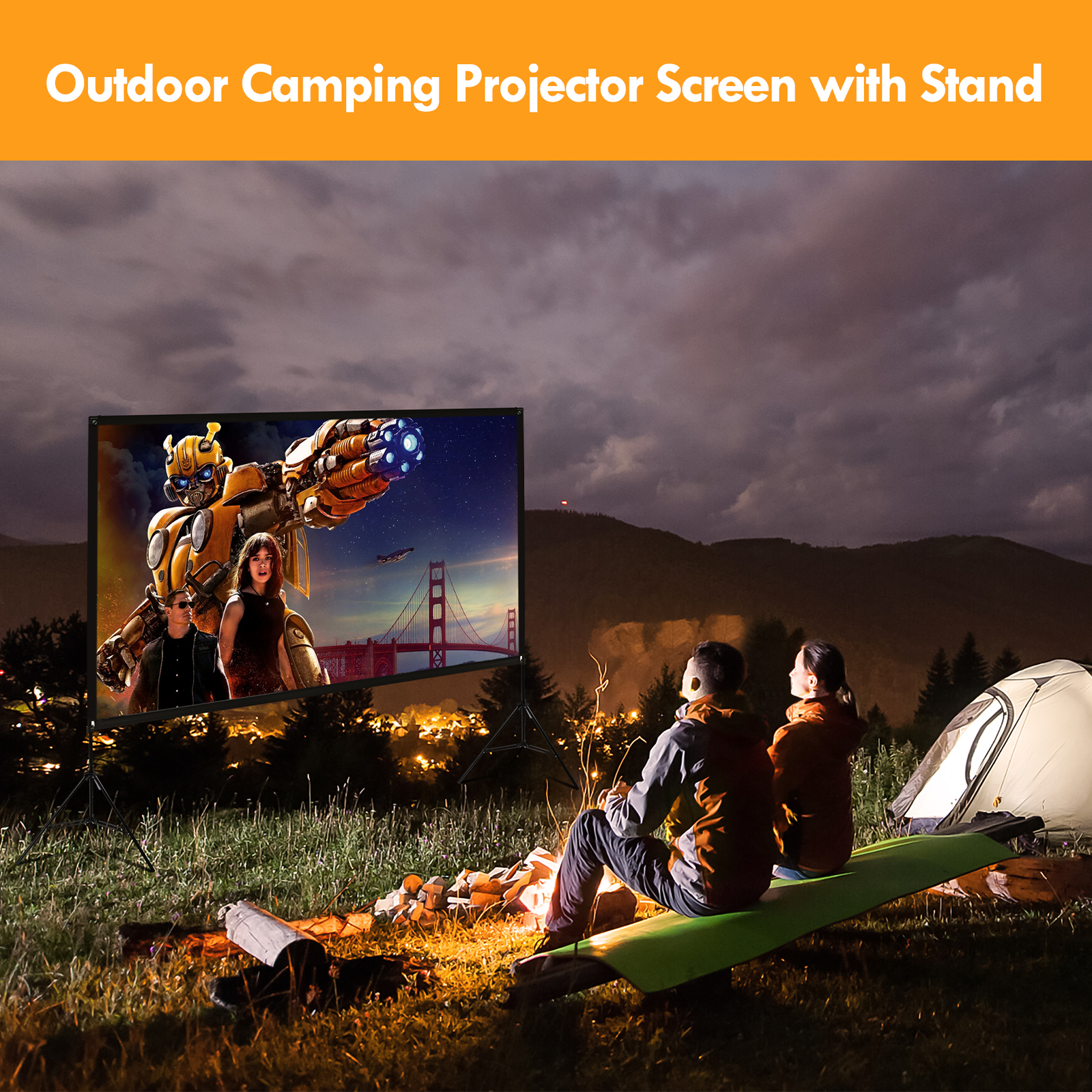 Outdoor Projector Screen with Stand 120 inch Foldable Projector Screen