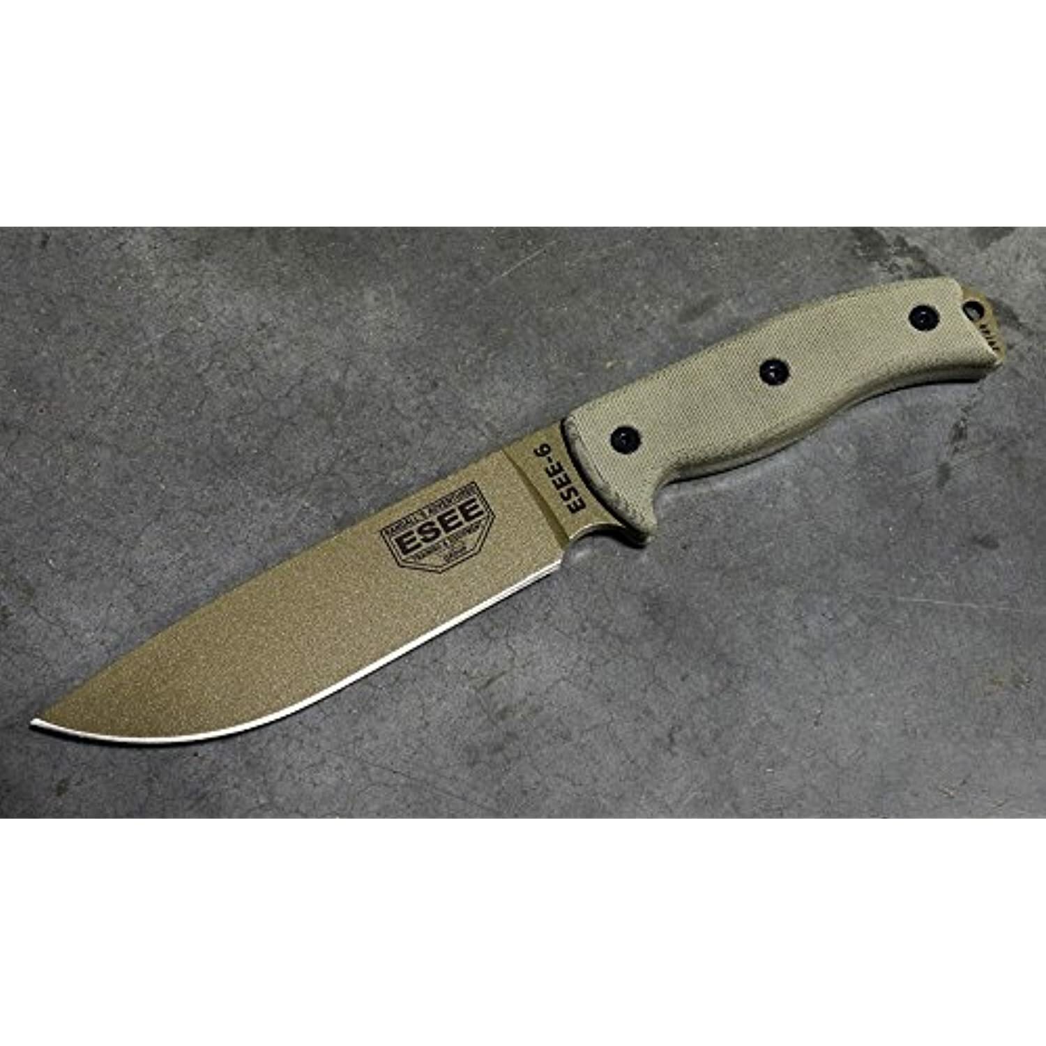 ESEE Knives 6P Fixed Blade Knife w/Molded Polymer Sheath (Dark Earth Blade/Black