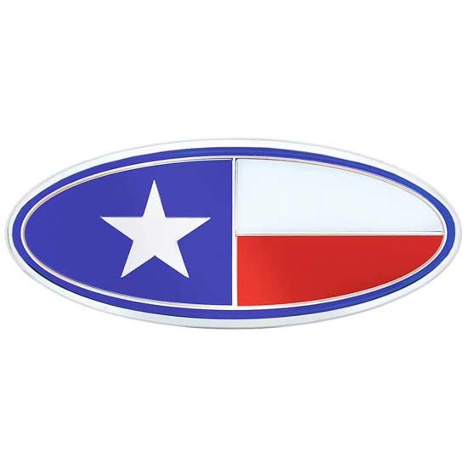 UP Chrome Die-Cast Texas Flag Oval Emblem - 7 7/8 X 3 1/4 Inch - For Peterbilt